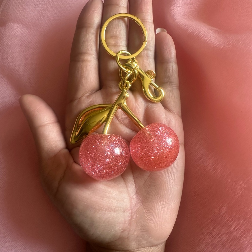 Gold and Pink Cherry Key Chain